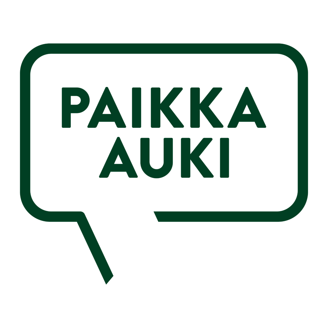 Paikka auki -logo, vihreää tekstiä